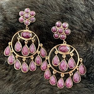 Purple & Gold Statement Chandelier Earrings
